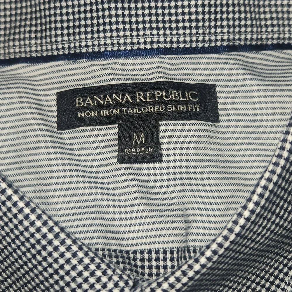 Banana Republic Mens Non-Iron Slim Fit Gingham Shirt Navy Blue M 15-15.5